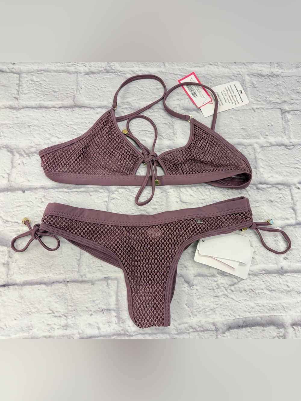 Wicked Weasel RARE Retired Dirty Mauve Crop Bikini Top Cheeky Bottom NWT's Sz S - Picture 4 of 16